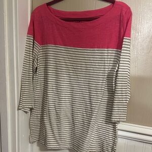 Loft Women's Coral and Tan Striped Top by Loft in Size Large. Classy on a budget